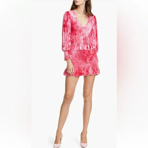 LOVESHACKFANCY Evan Tie Dye Long Sleeve Velvet Mini Dress Viscose Hot Pink